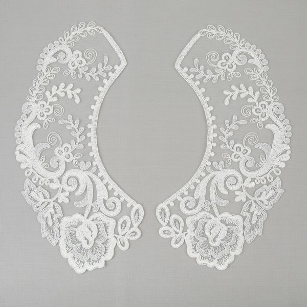 Пришивной кружевной воротник 100 мм, на сетке, 5 пар, Турция, белый/под серебро, Gamma VKRM-27-03