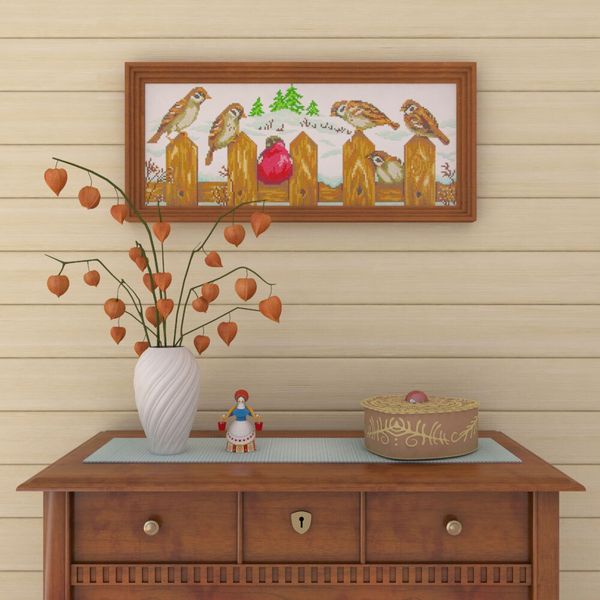 Алмазная (кристальная) мозаика Фрея, В гостях у воробьев, 50х20 см