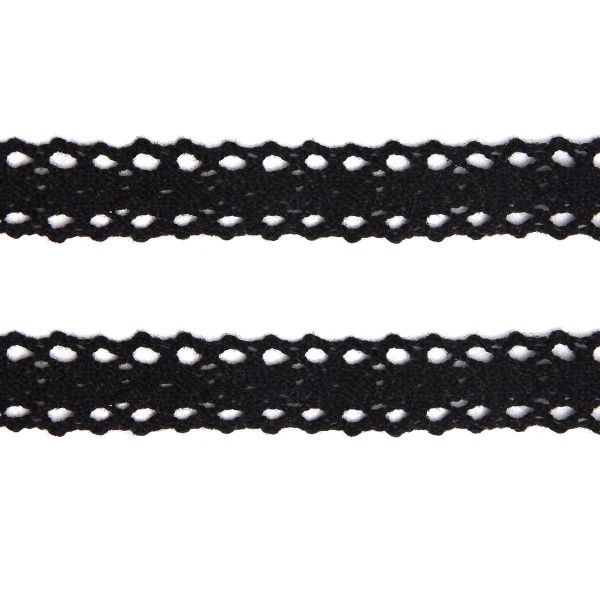 Кружево вязаное (тесьма) хлопковое 15 мм / 9.14 метров, черный