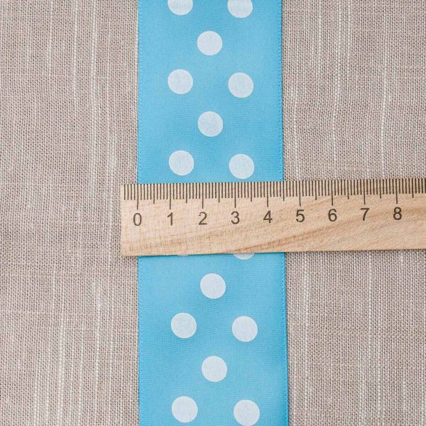 Лента атласная в горошек 45.0 мм / 22.5±1 метров, голубой, Globus