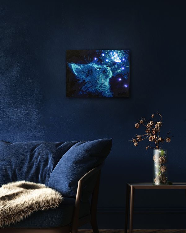 Картина по номерам Фрея PNB/PMDD-250, Котик в неоновом свете, (со светодиодами) 40х30 см