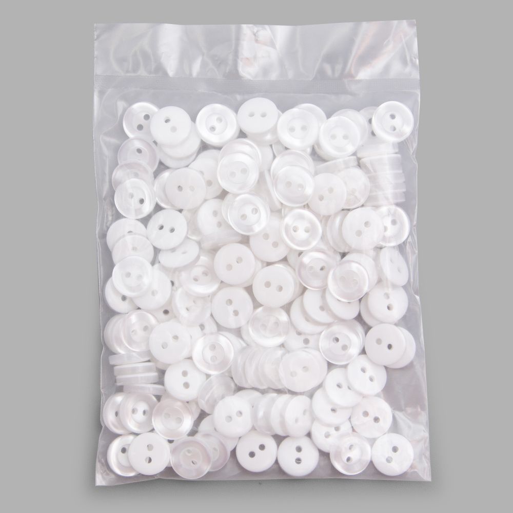 Пуговица 18L (11мм) 2 прокола, пластик (белый), БС1743, 12 шт