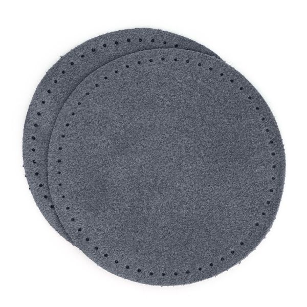 Заплатки пришивные из замши, круг ⌀8см с перфорацией, 2 шт, 100% кожа, 26 серый, 59121