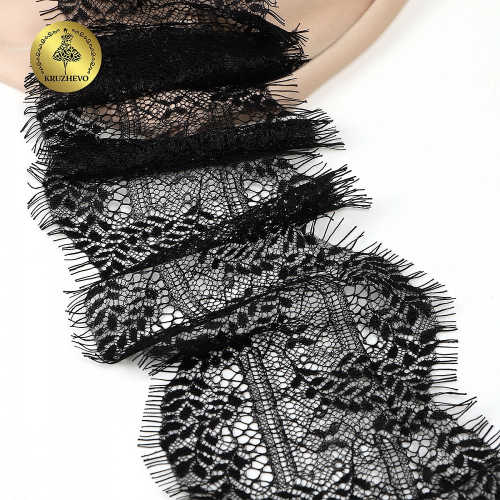 Кружево шантильи (реснички) 120 мм, цв.2 черный, 3 метра, Kruzhevo