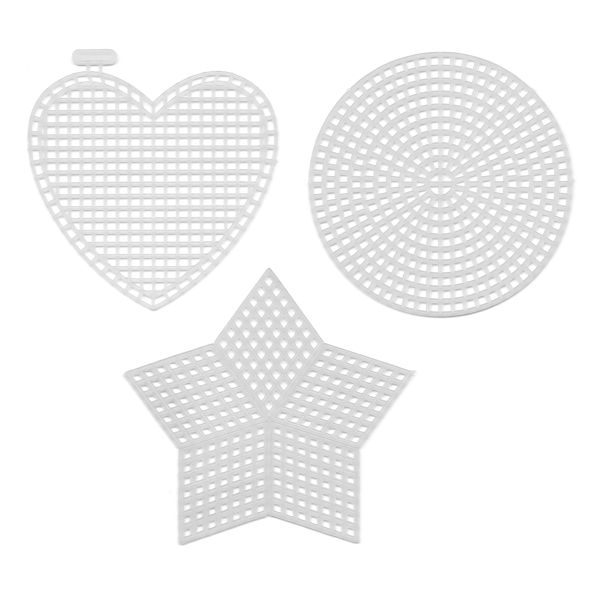 Канва пластиковая 15 шт в упак. (5х3 шт в упак.), 100% полиэтилен, ассорти малое (круг+сердце+звезда), Gamma KPL-09