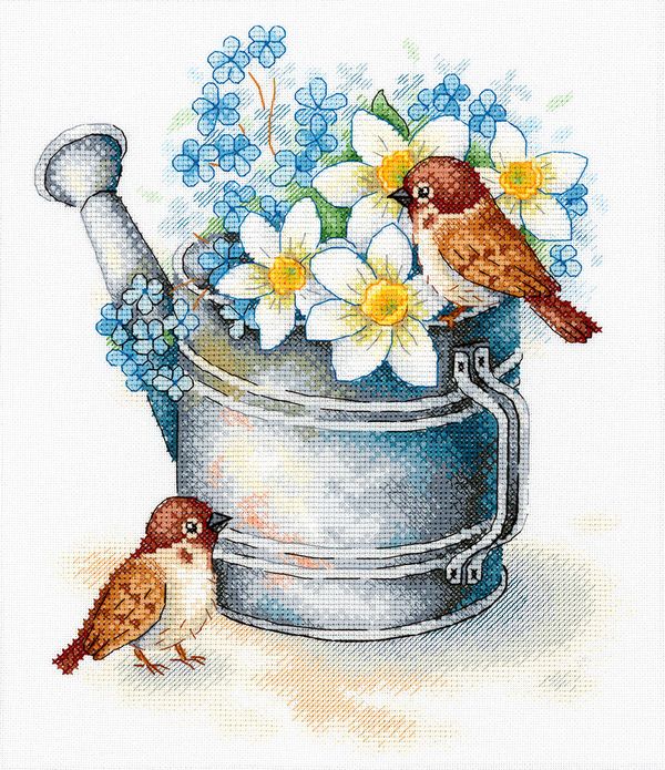 Набор для вышивания нитками МП Студия (Акварель), Поклонники нарциссов, 23х27 см