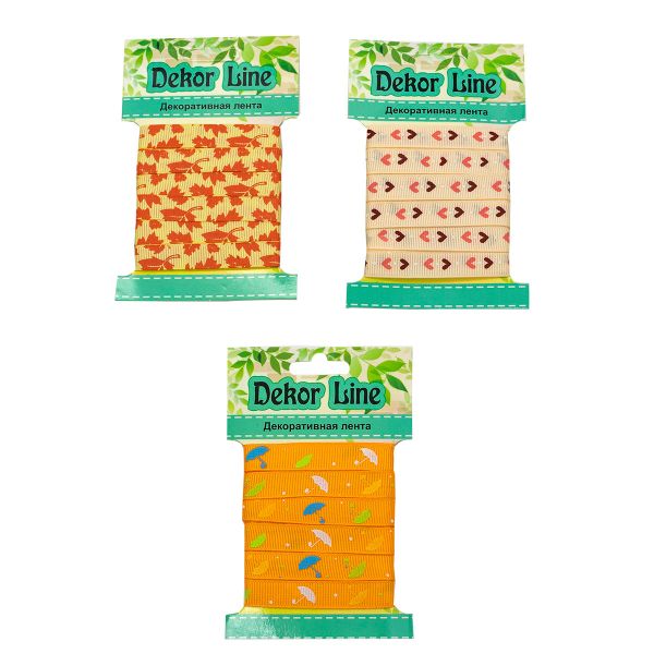 Набор декоративных лент с принтом 10 мм (3 упак по 3м), Оранжевое ассорти