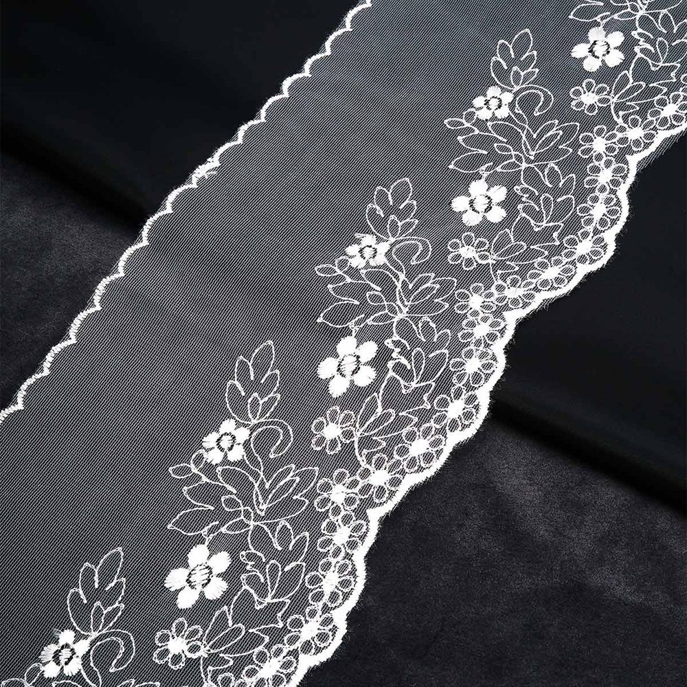 Кружево на сетке 140 мм / 3.4 метра ±4 см, белый, 3AR3745