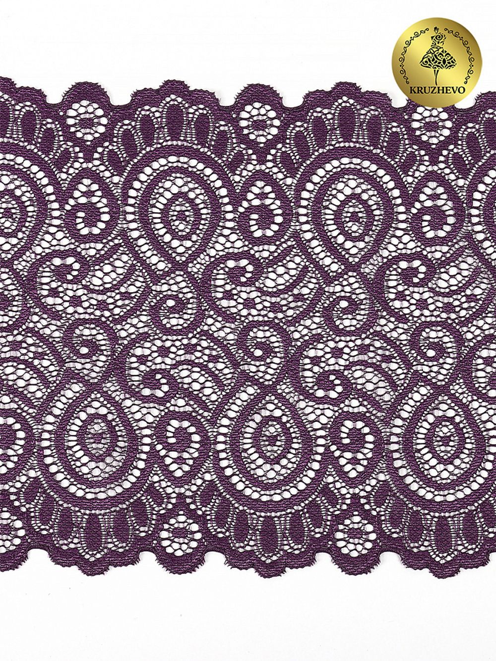 Кружево бельевое эластичное 180 мм / 25 м, 263, цв.076 сливовое вино, Kruzhevo