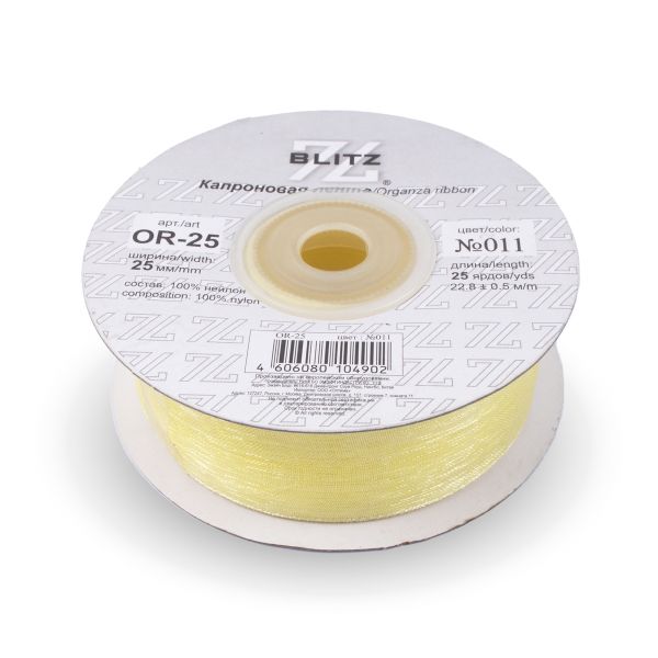 Лента капроновая (органза) 25.0 мм / 22.8±1 метра, 011 св.желтый, Blitz OR-25