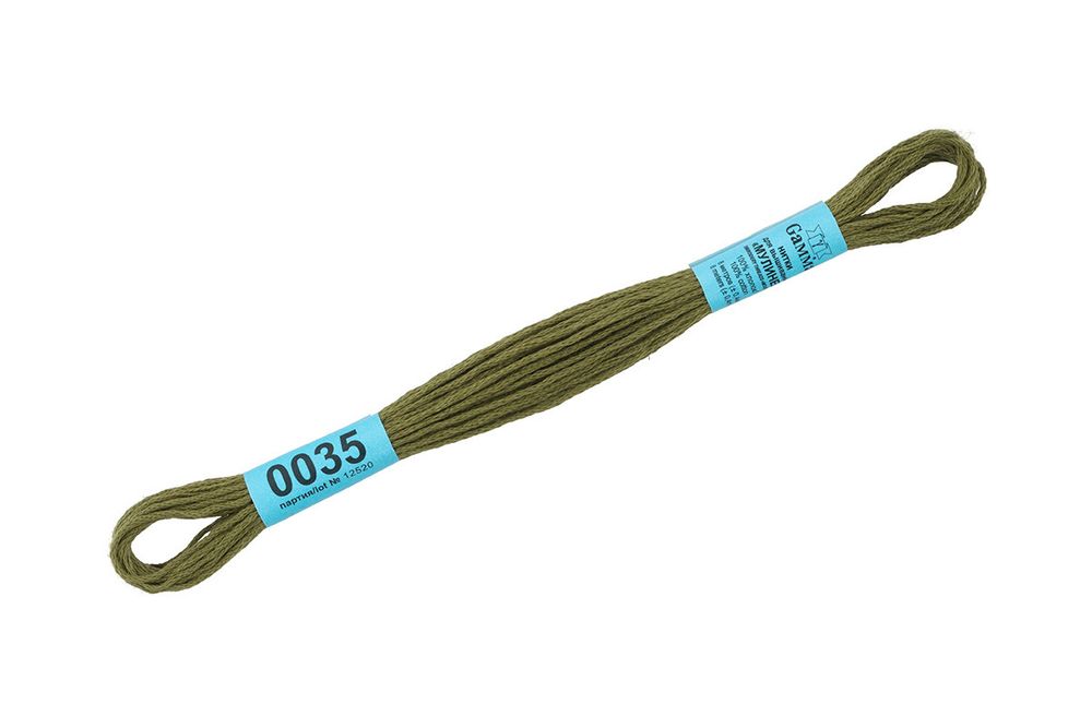 Мулине Gamma 100% хлопок, цв.0035 хаки, 24 мотка по 8 метров