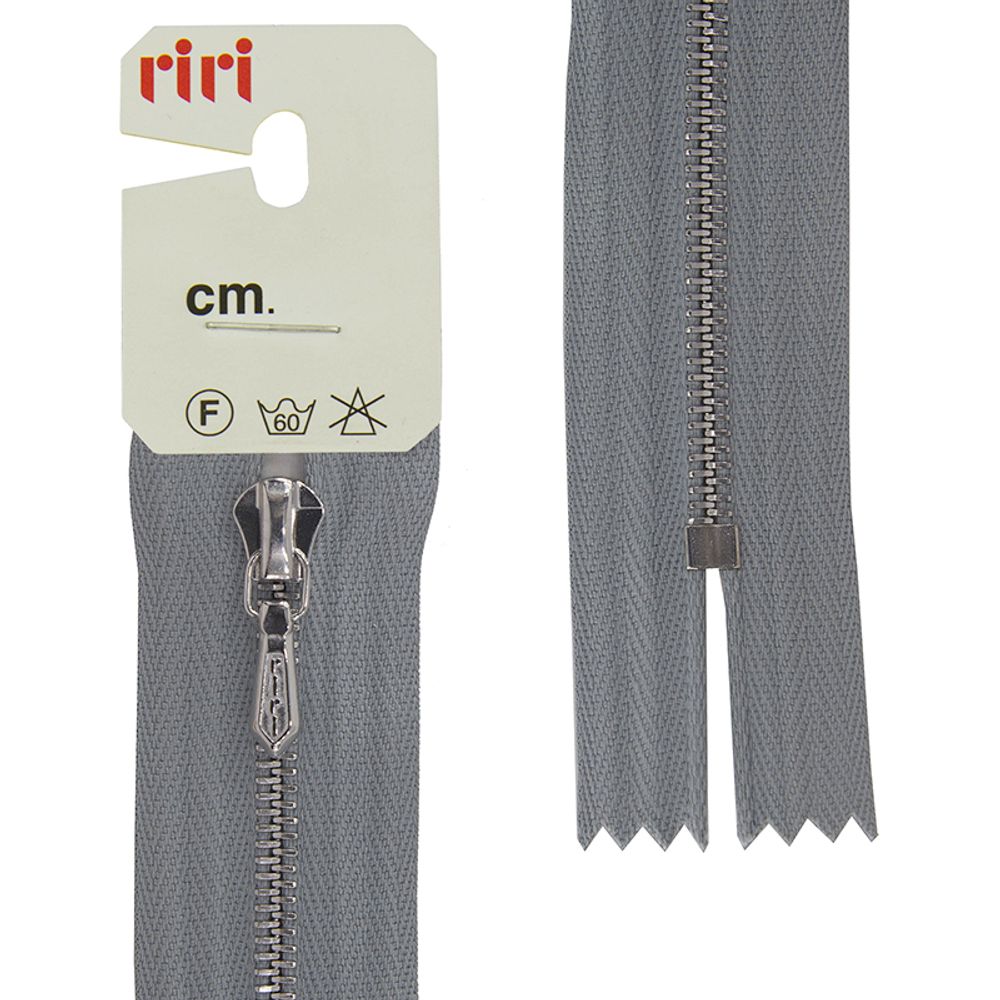 Молния металлическая карман. RIRI Т4 (4 мм) Ni, слайд.Tropf, н/раз., 18 см, цв. тесьмы 2118, св.-серый, упак. 5 шт