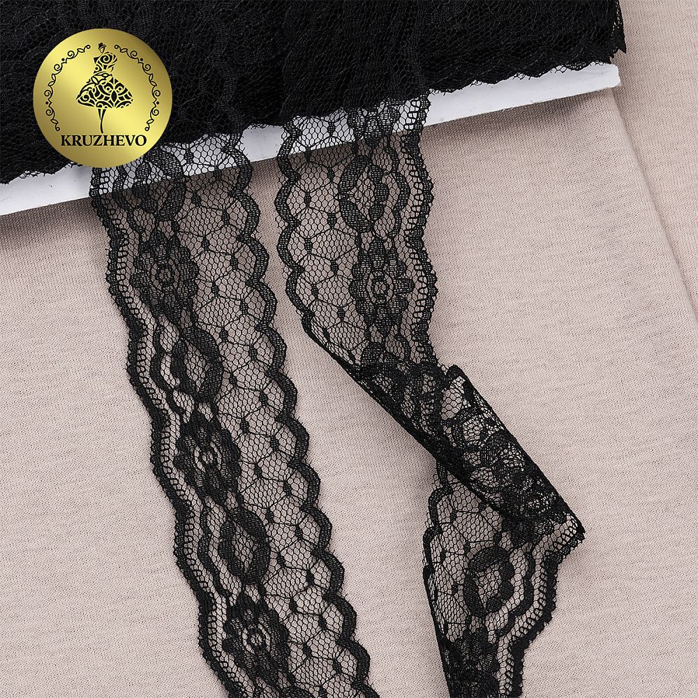 Кружево отделочное в стиле "трикотаж", уп.22.86 м, цв.черный
