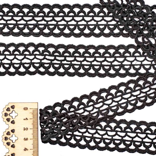 Кружево гипюр (плетёное) 33 мм, черный, 13.71 м