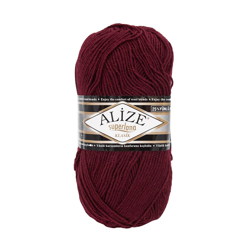 Пряжа Alize (Ализе) Superlana klasik / уп.5 мот. по 100 г, 280м, 057 бордовый A