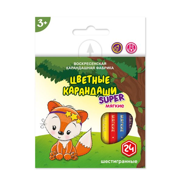 Набор цветных карандашей, короткие Лисенок SCP-2024 заточенный 8х24 цв, Набор цветных карандашей, короткие Лисенок SCP-2024 заточенный 8х24 цв, ВКФ SCP-2024