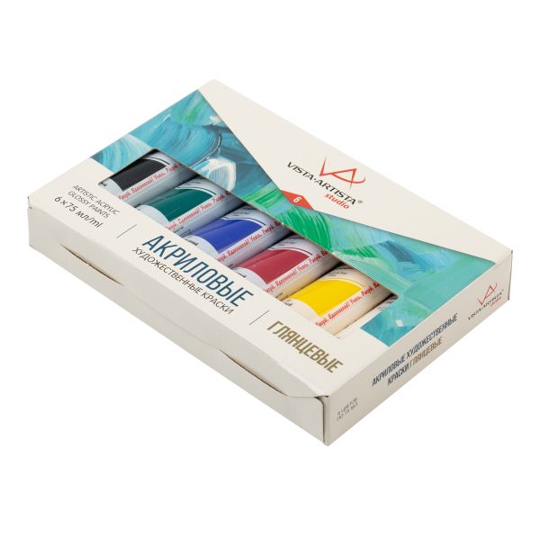 Краска акриловая набор 6 цв.х75 мл, глянцевые, Vista-Artista VAAGS-0675