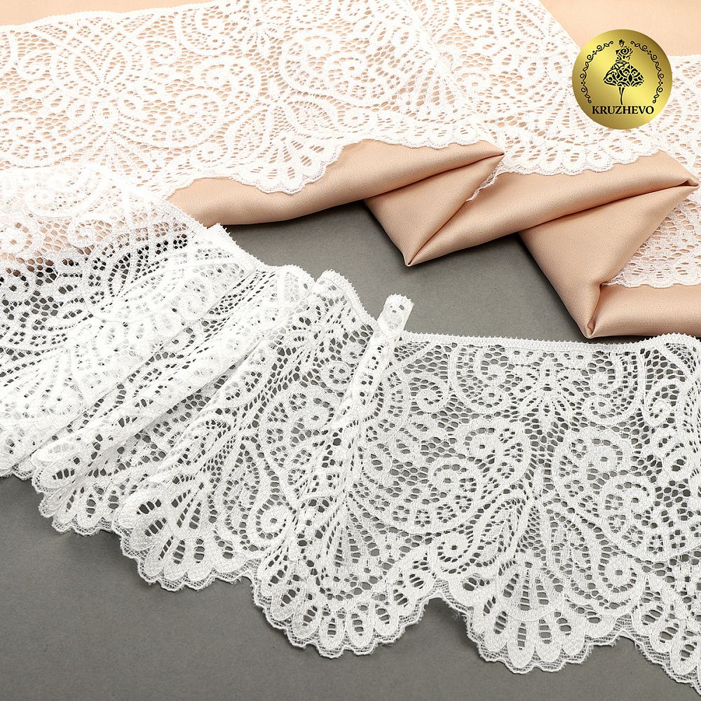 Кружево эластичное (стрейч) 110 мм, 40992PP цв.белый уп.115м, Kruzhevo