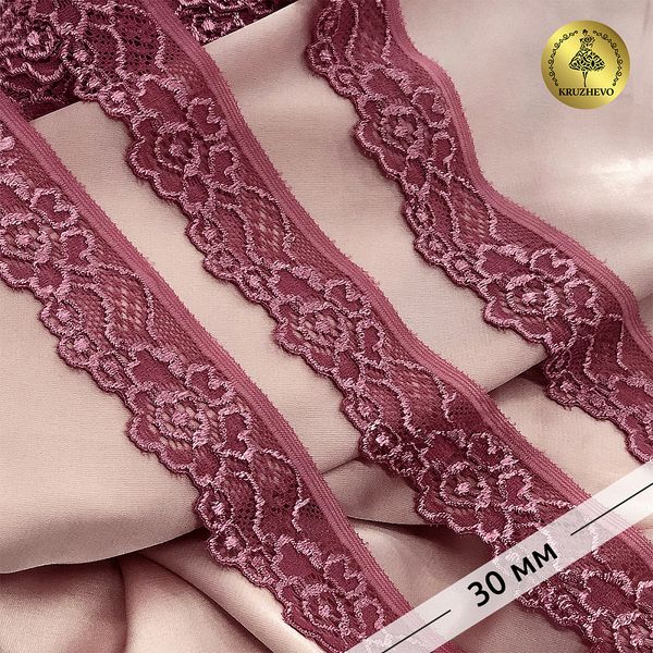 Кружево эластичное (стрейч) 30 мм / 5 метров, TBY.L839, цв.2925/S256 розовый рубин