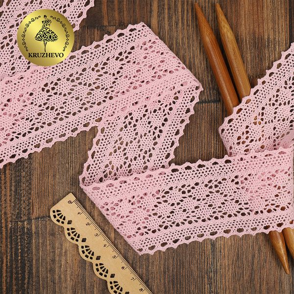 Кружево вязаное (тесьма) 60 мм / 10 метров, 3014 цв.F133 св.розовый, Kruzhevo