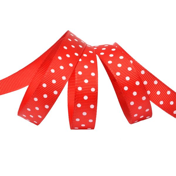 Лента репсовая (в рубчик) 12.0 мм / 27.4±2 метров, LDRG25002912 (91) крупный горошек, красный-белый