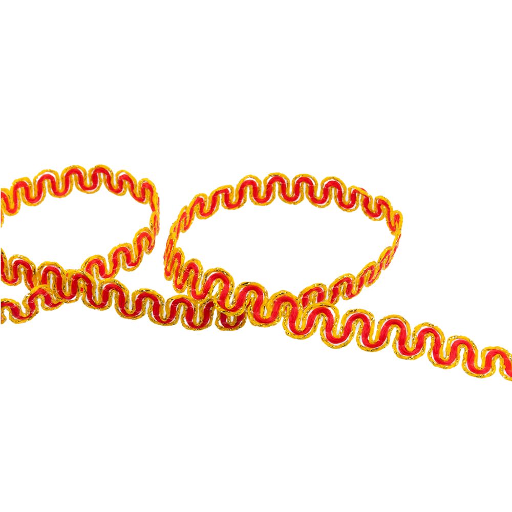 Тесьма декоративная 10 мм / 10 метров, метал. рис. 8657, красный/ под золото, Blitz