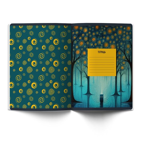 Тетрадь ученическая общая, матовый сплошной лак+запечат.форзац+титул лист A5+ 48 л. на скобе 65 г/м², белизна 100 %, 10 шт, клетка, 01122 Загадочные коты, Светоч Т76