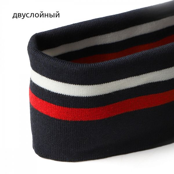Подвяз (довяз) трикотажный 14.0х100 см, т.синий с белой и красной полосами, двухслойный, 100% п/э, 5 штук