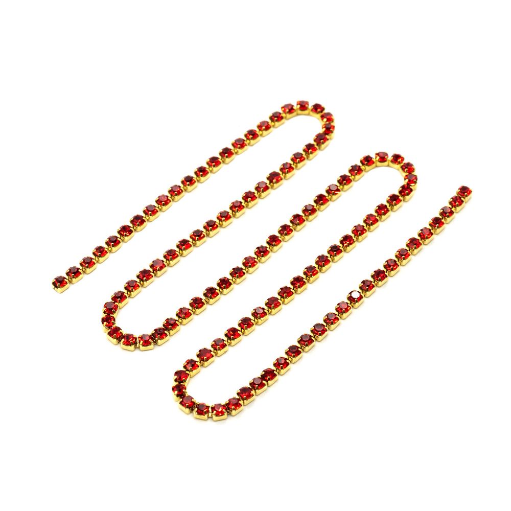 Стразовые цепочки (золото), цвет: красный, размер 2 мм, 30 см/упак., ЦС007ЗЦ2