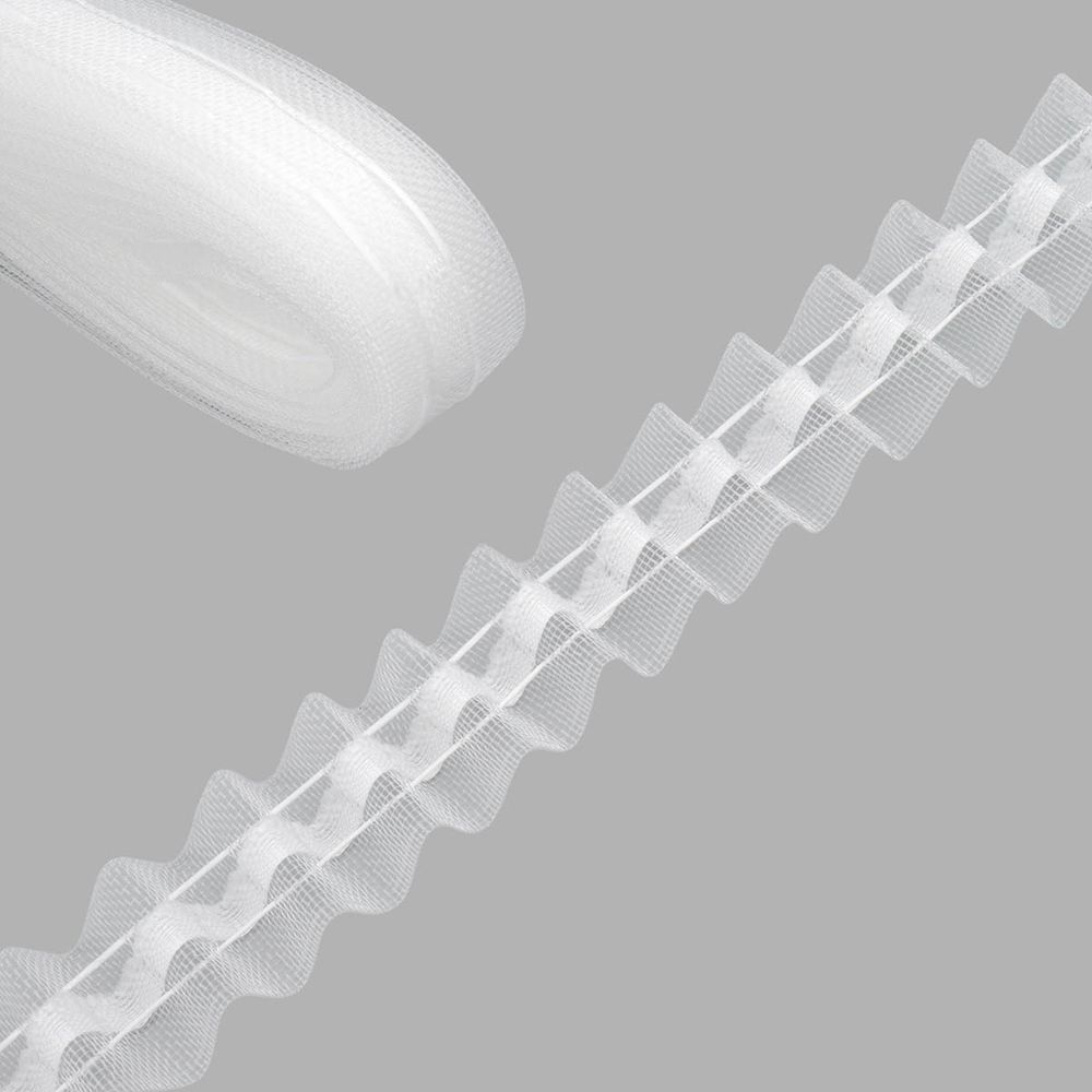 Лента (тесьма) шторная: сборка параллельная (нефиксированная) 25 мм / 10 метров, (1 ряд петель, 2 шнура), прозрачный, 251-О