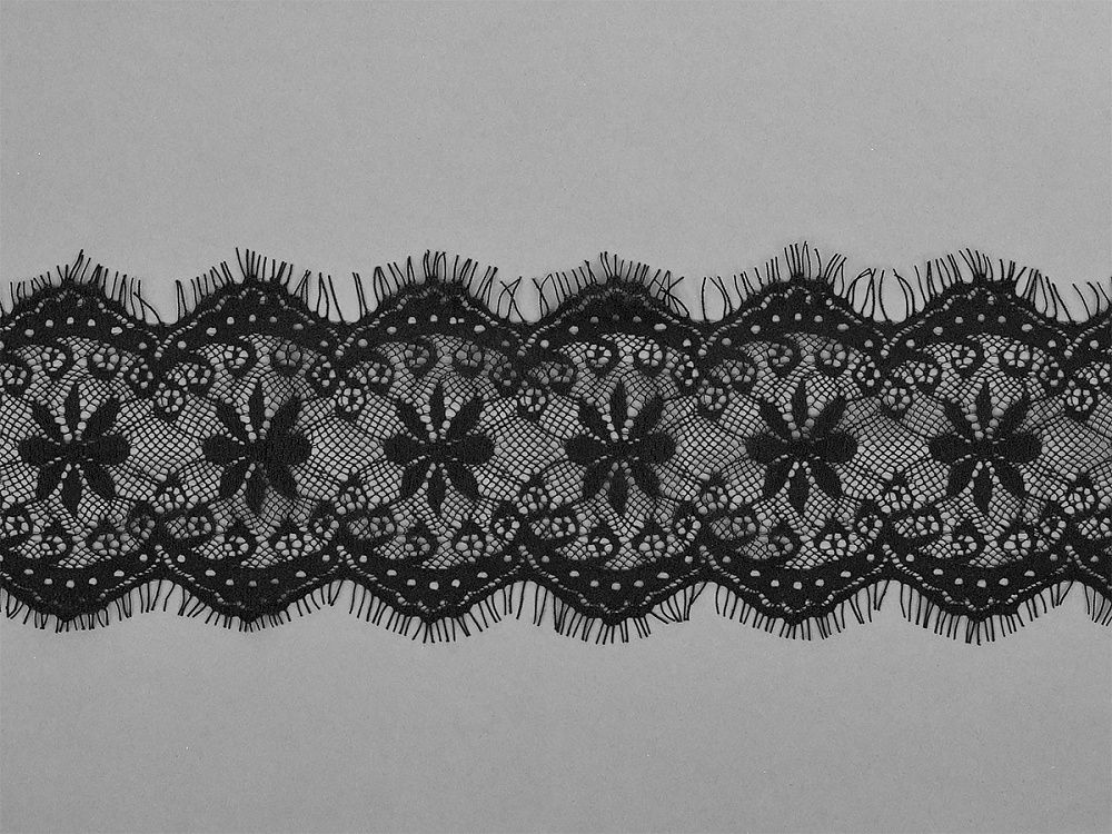 Кружево шантильи (реснички) 100 мм, 9828 цв.2 черный, уп.15м (по 3м), Kruzhevo