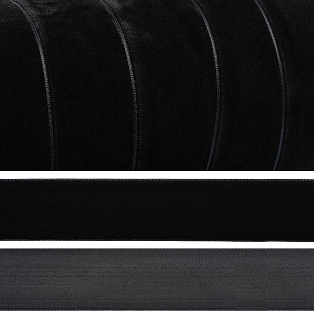 Лента бархатная эластичная 38 мм, нейлон, черный, уп. 20 м