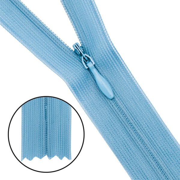 Молния потайная (скрытая) Т3 (3 мм) 1 зам., н/раз., 50 см, нейлон, F184 голубой, 10 шт