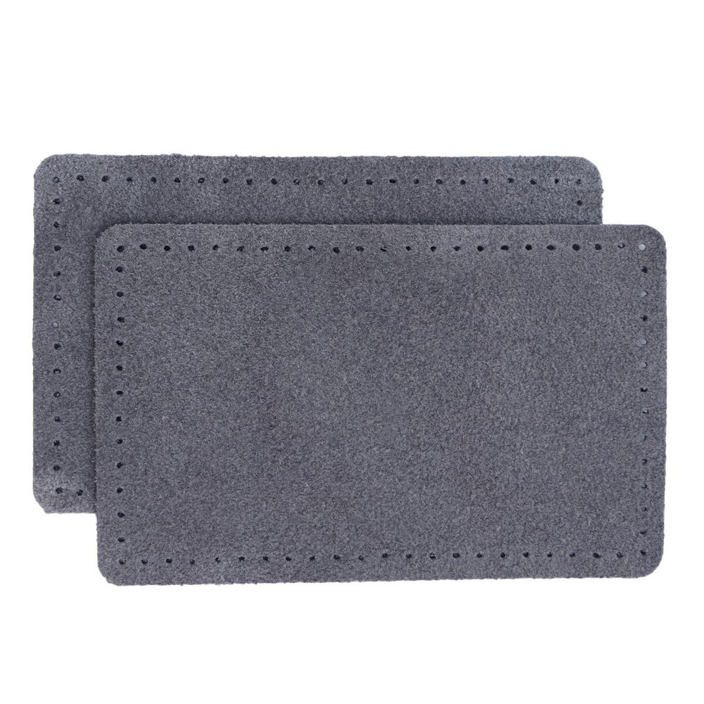 Заплатки пришивные из замши, прямоугольник 6х9,6см с перфорацией, 2 шт, 100% кожа, 26 серый, 59113