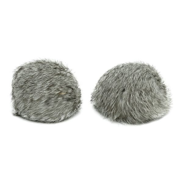 Помпон из натурального меха 80 мм, кролик, 2 шт, A бело-серый