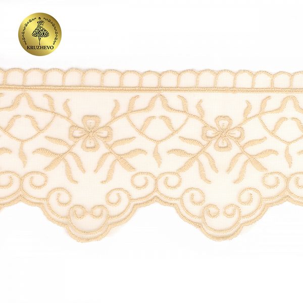Кружево на сетке широкое 110 мм, 40485, цв.N6115 бежевый уп.13.7м, Kruzhevo