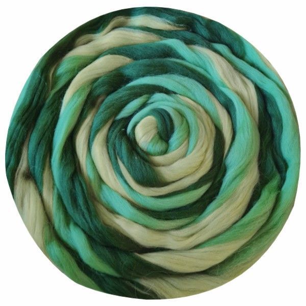 Шерсть для валяния Троицкая Гребенная лента (100%полутонкая шерсть) 100г цв.1519 мультиколор (з.яблоко, мор.водоросли, липа)