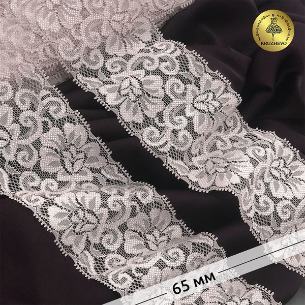 Кружево эластичное (стрейч) 65 мм, 266, цв.168/S185 серебристый пион уп. 25 м, Kruzhevo