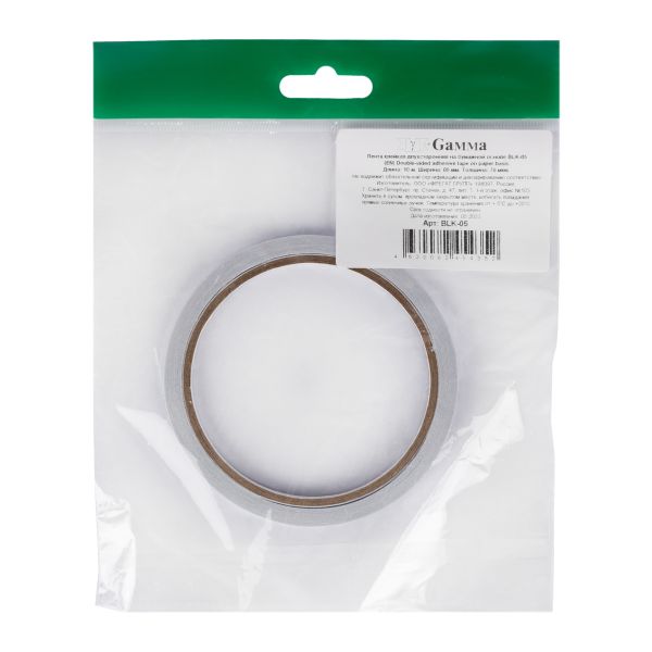 Лента клейкая двухсторонняя на бумажной основе 5 мм / 10 метров, белый, Gamma BLK-05