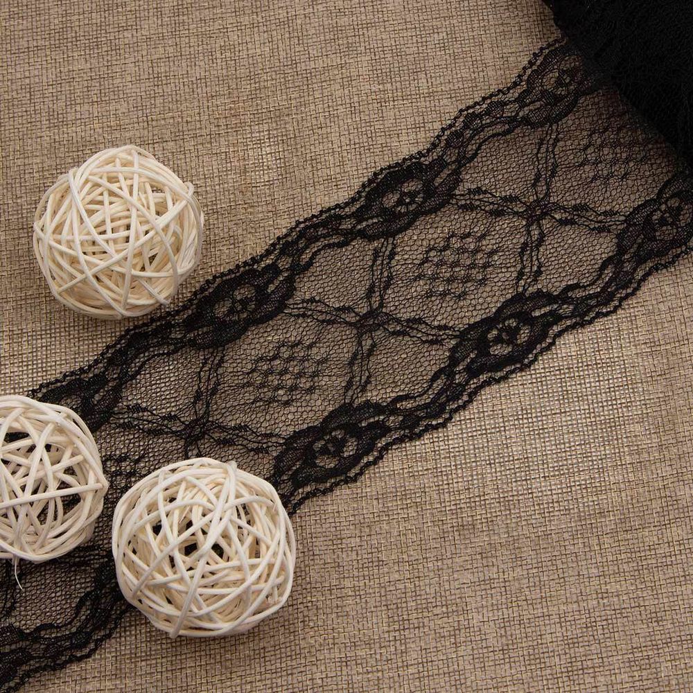 Кружево на сетке 68 мм, WL-84, черный, 13.71 м