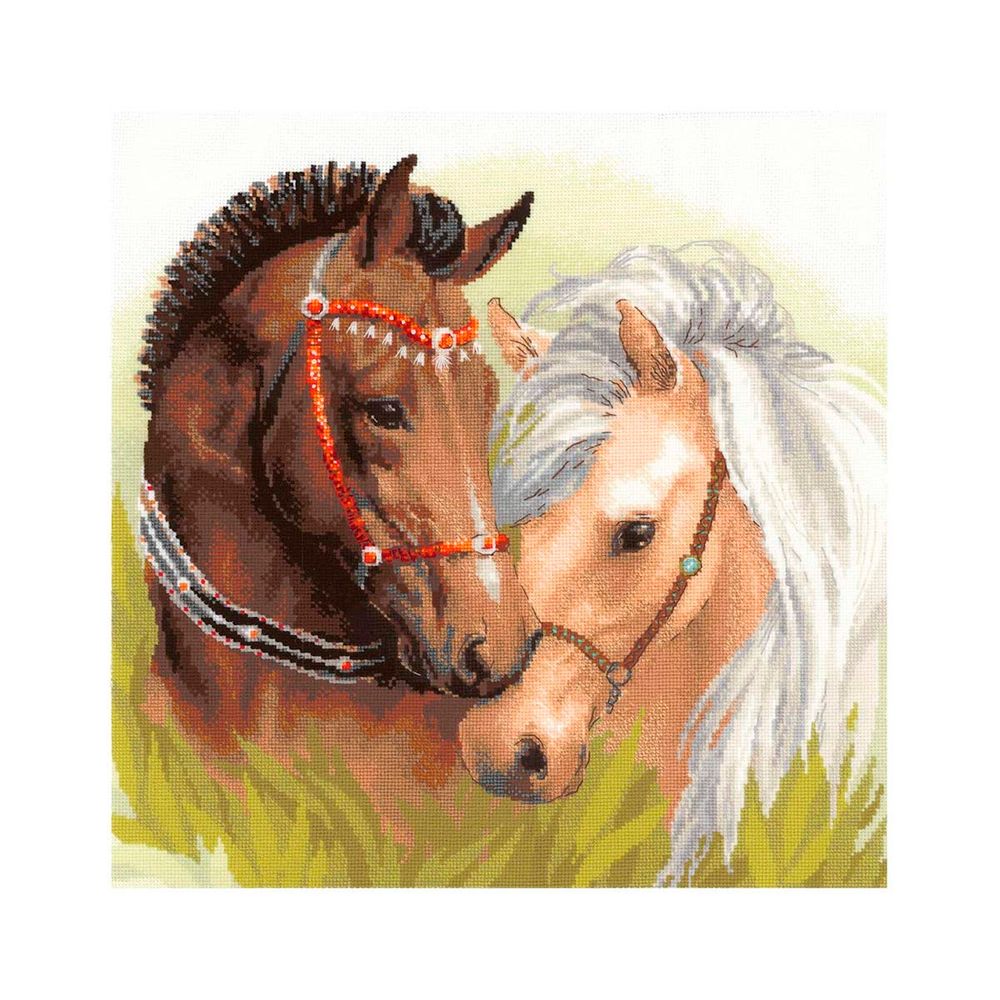 Набор для вышивания нитками Риолис, Пара лошадей 40х40 см, 612439