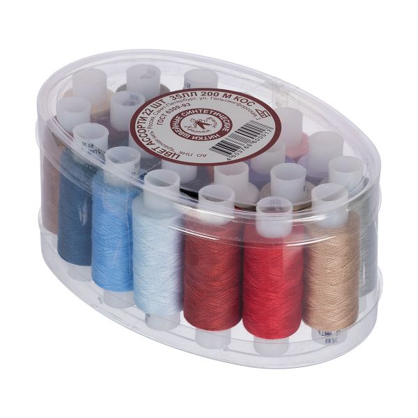 Нитки армированные 35ЛЛ, 200 м, КН ассорти 22 шт, в пластик. коробке, Красная нить