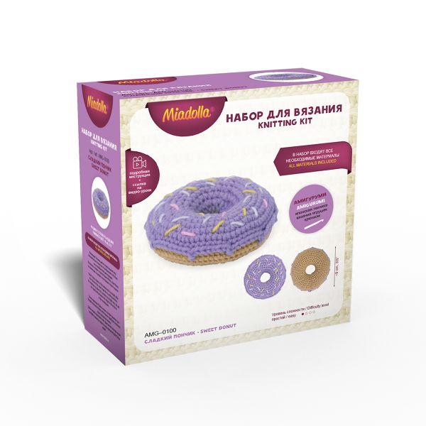 Набор для вязания игрушки Сладкий пончик 9 см, Miadolla AMG-0100