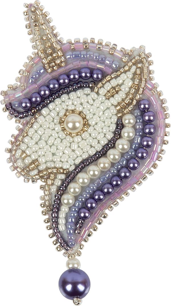 Набор для вышивания бисером Klart, Брошь Фиолетовый единорог, 5,5х9.5 см