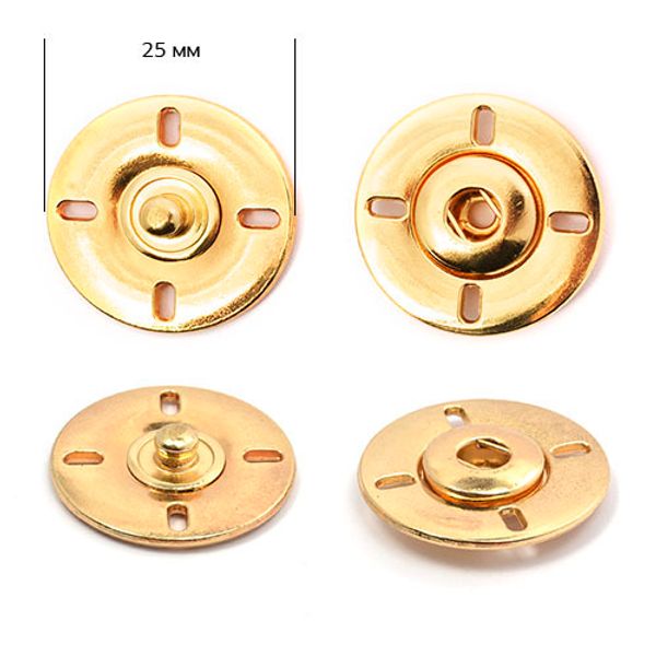 Кнопка пришивная металл ⌀25.0 мм, цв.золото, уп., 50 шт, TBY