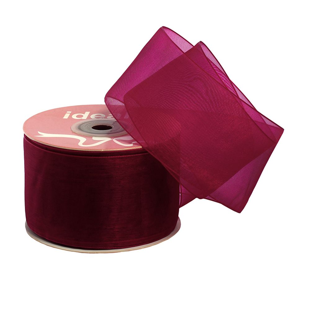 Лента капроновая (органза) 50.0 мм, 1026 вишневый, уп. 27,4 м