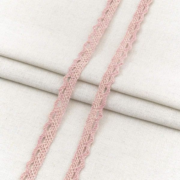 Кружево вязаное (тесьма) 10 мм / 18.2 метра, х/б, пыльная роза, А7428