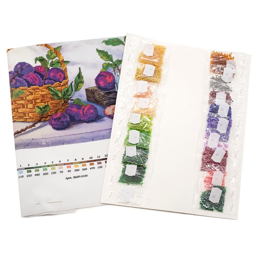 Набор для вышивания бисером Hobby&Pro, Корзинка со сливами, 28х20 см