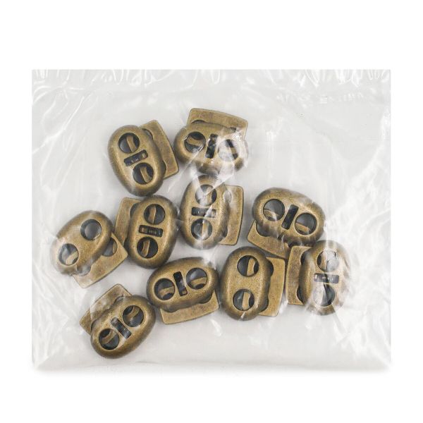 Фиксатор (зажим) для шнура металл плоский, 2 отв., 18х15 мм, (in ⌀4.5 мм), мет. цв.латунь, 10 шт