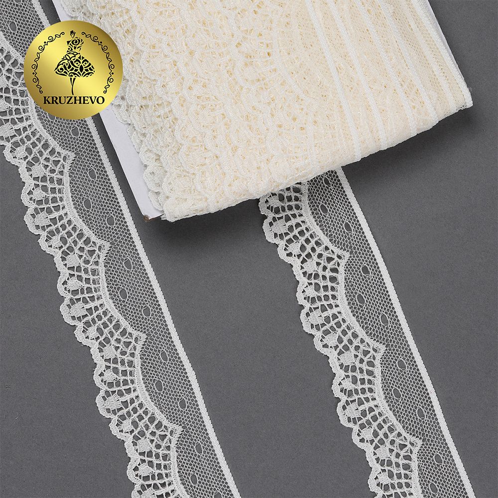 Кружево отделочное в стиле "трикотаж" 30 мм, цв.02 молочный, уп. 27,4 м